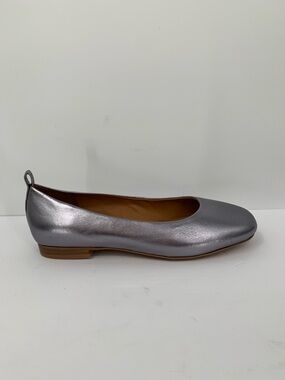 SoftWalk Kiris ballet flat shoe metallic pewter leather silver women 10 WIDE 10W